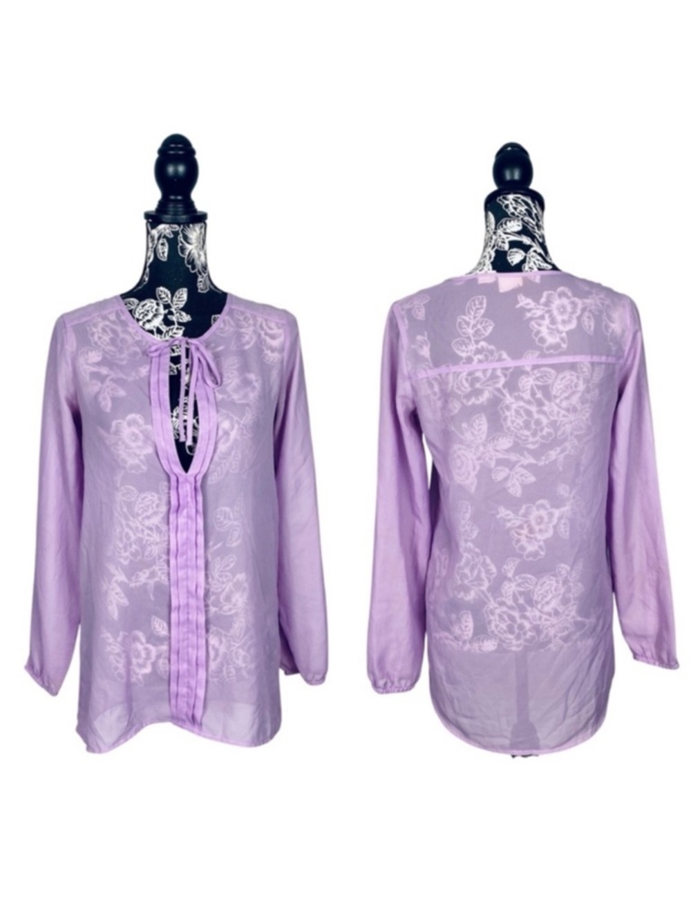 Mudd lavender long sleeve chiffon sheer keyhole top size small